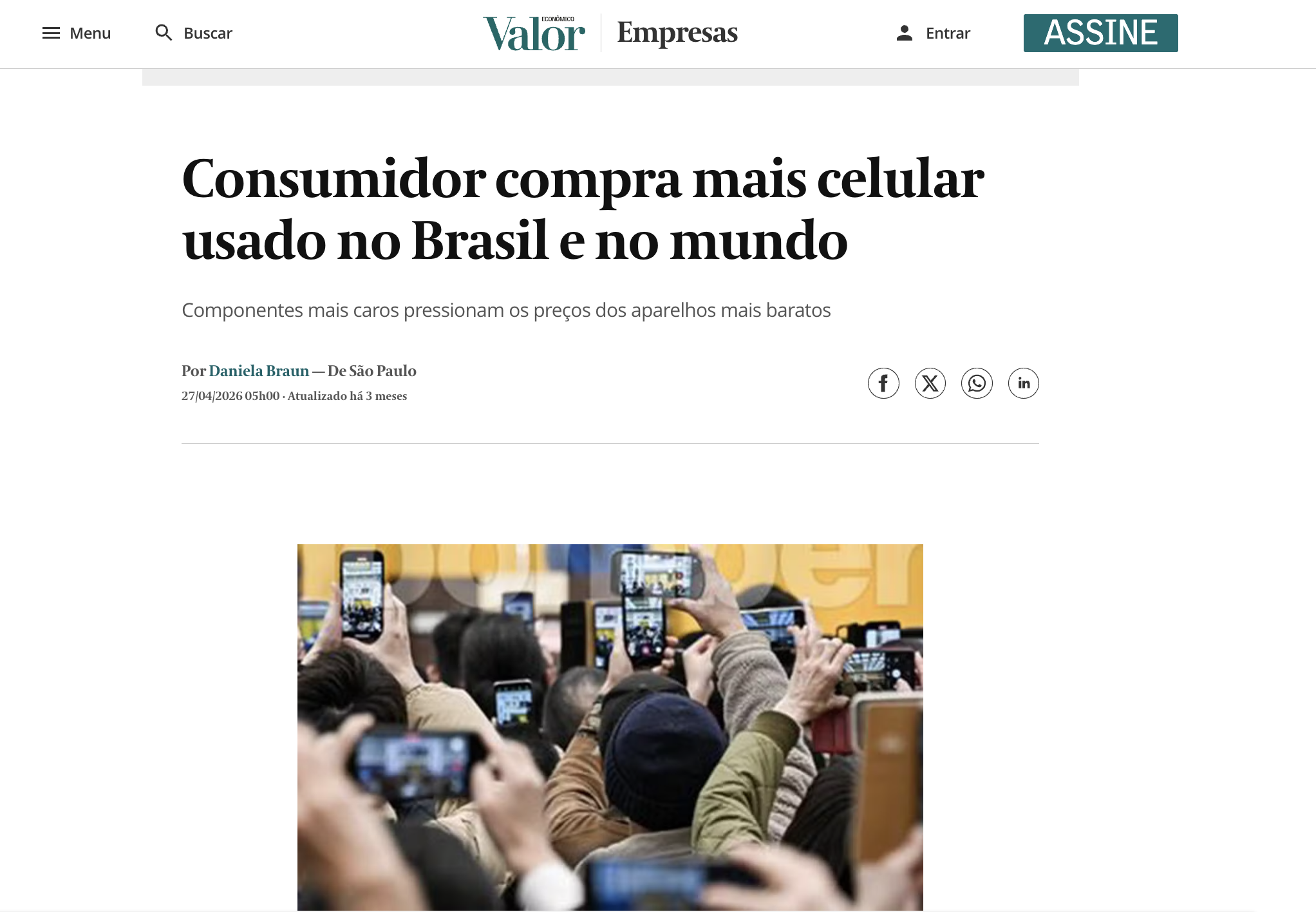 Reportagem do Valor Econômico: Consumidor compra mais celular usado no Brasil e no mundo